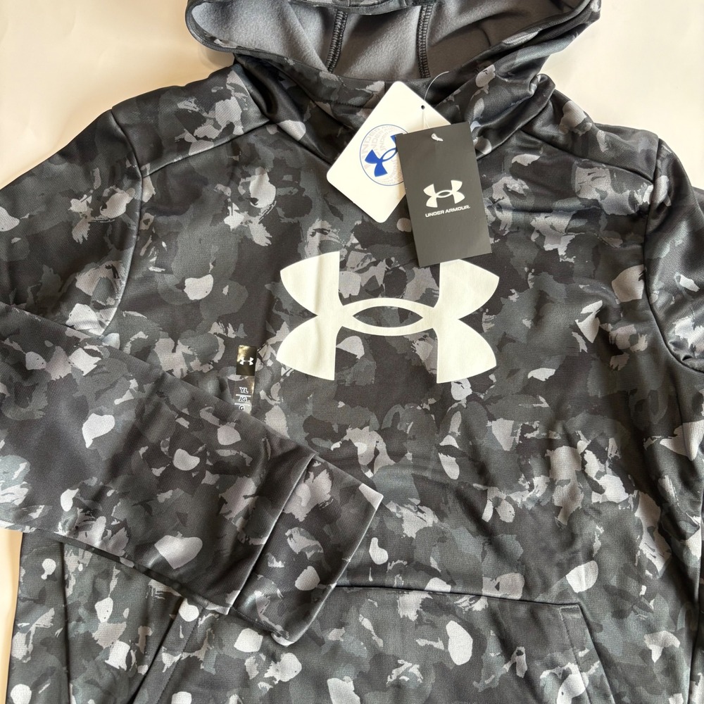 Under‎ Armour Boys Youth Large Armour Fleece Hoodie Camo Gray NEW